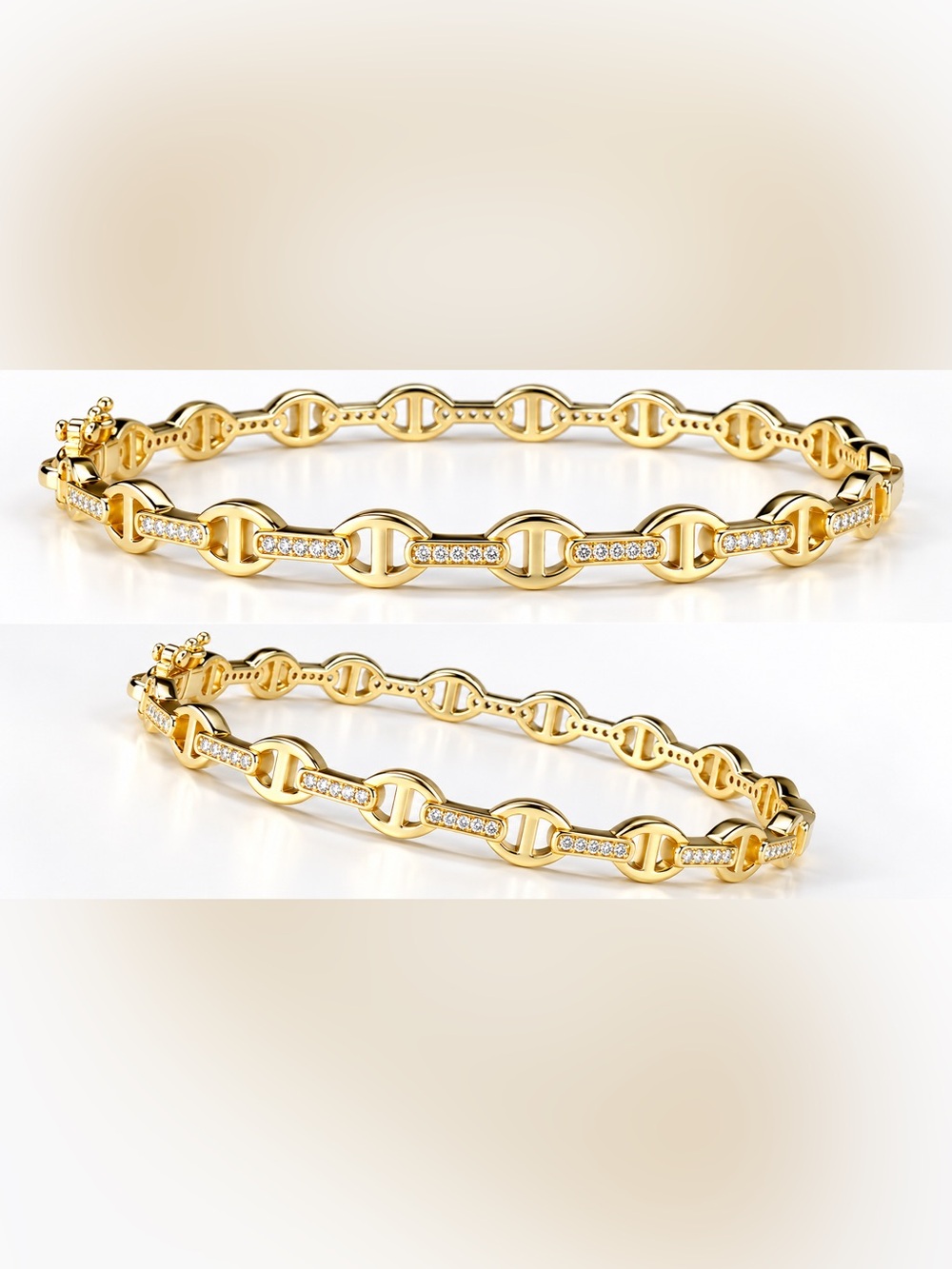 18K Gold and Sterling Silver Link Chain Bracelet with Pavé Accents